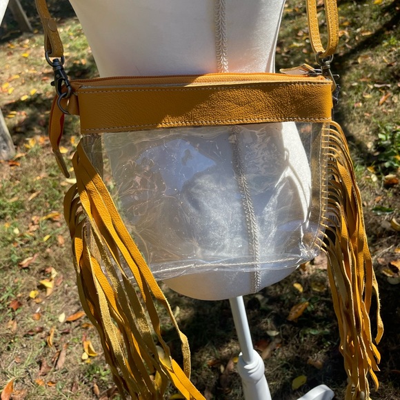 NWT Clear Western Leather Crossbody Bag w/ Fringe in Sunrise - Picture 6 of 9